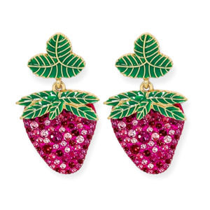BAUBLEBAR Earrings Pink Green Crystal 'Berry Tale' Strawberry Drop SugarFix NWT